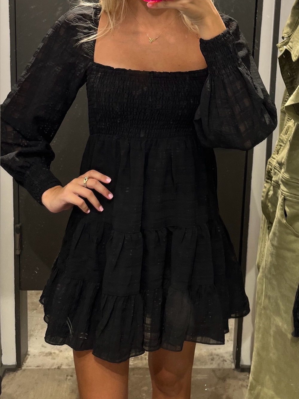Urban Outfitters Black Smocked Tiered Mini Dress